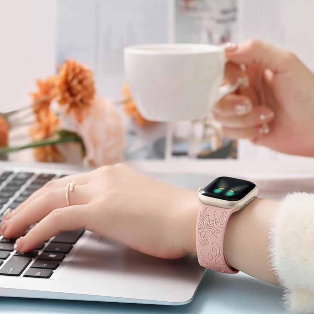 Floral Engraved Band Compatible with Apple Watch Bands for Women 3D Flowers
